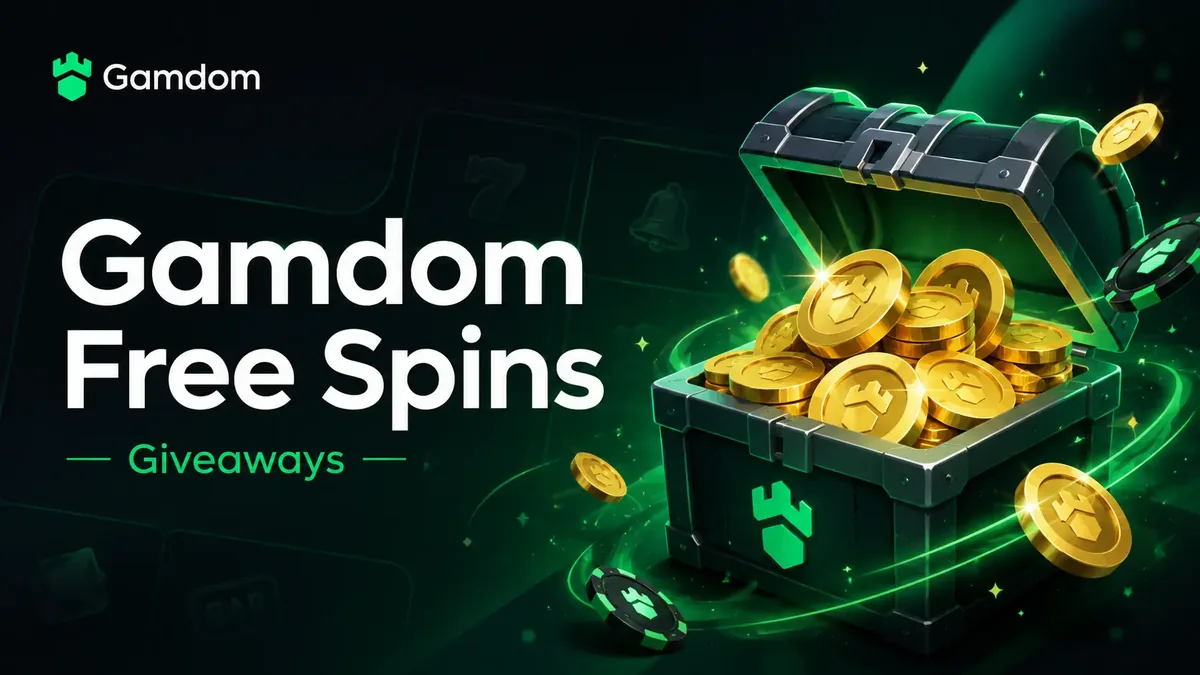Gamdom free spins giveaways artwork with a chest of coins